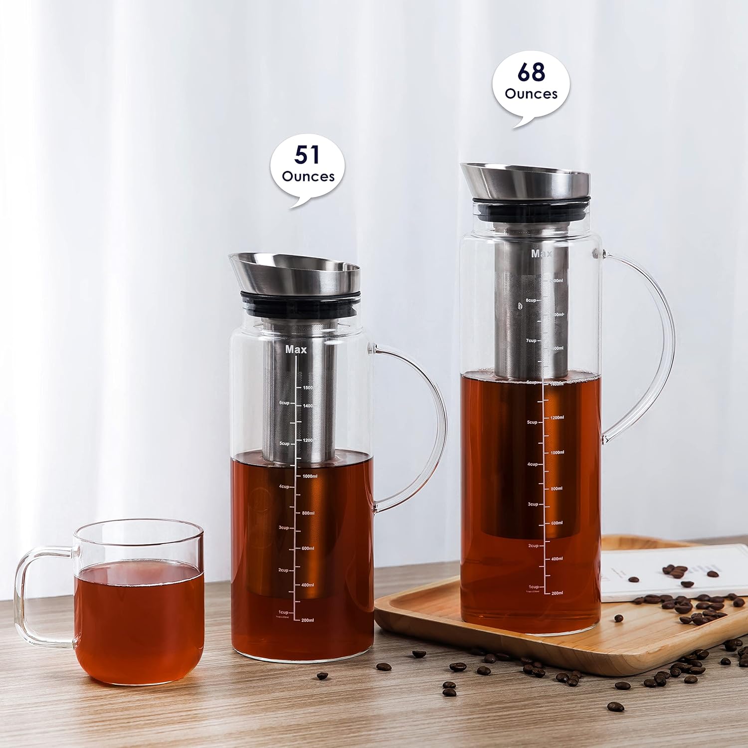Aquach Cold Brew Coffee Iced Tea Maker & Fruit Pitcher - Large Capacity 51 Ounces - with Durable Glass Carafe/Fine Mesh Steel Infuser/Airtight Lid - Image 7