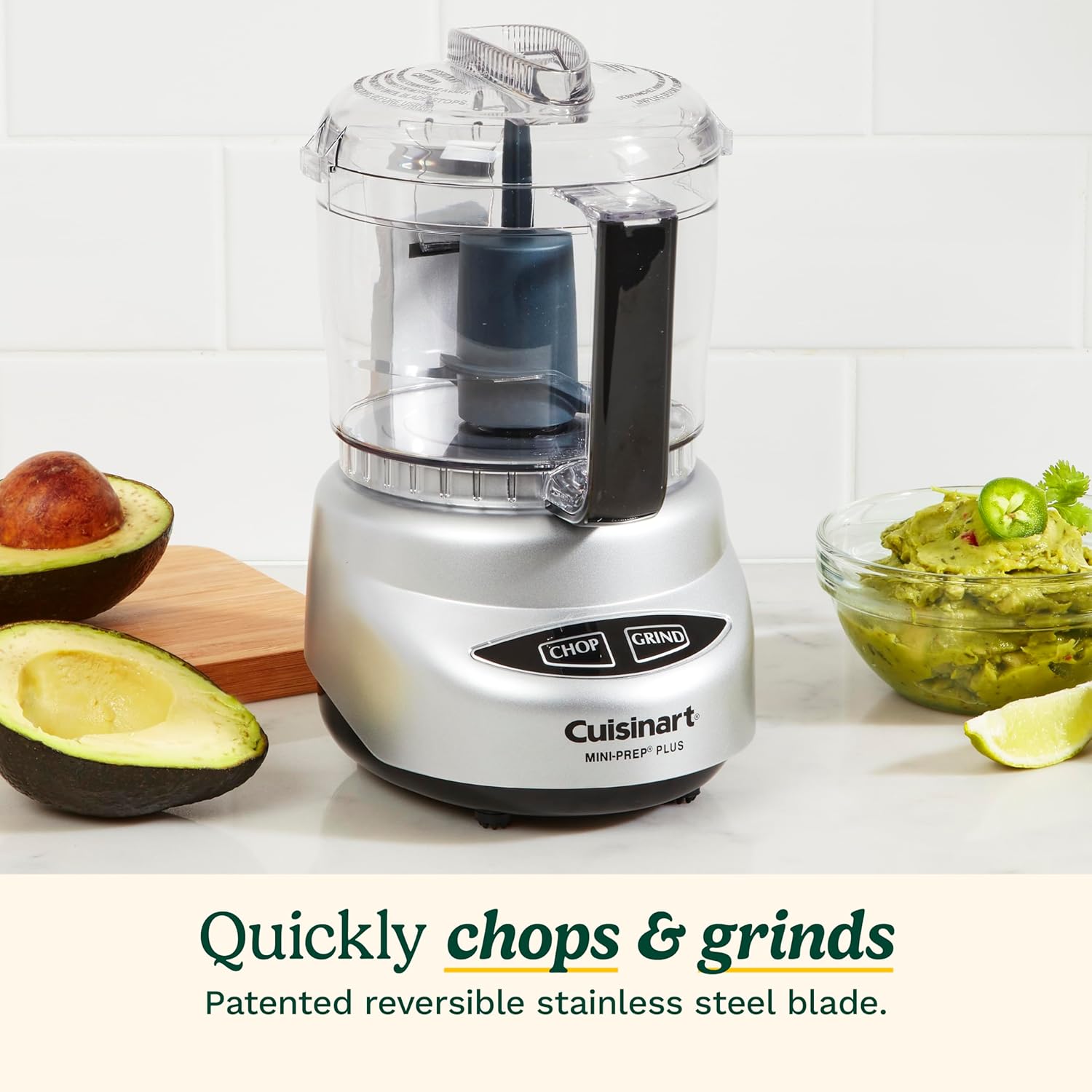 Cuisinart Mini-Prep Plus Food Processor, 24-Ounce Mini Food Processor to Chop Herbs, Vegetables, and Hard Cheese, 24-Ounce Work Bowl, Reversible Stainless Steel Blade, DLC-2ABC, Brushed Chrome - Image 2